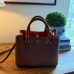 Ralph Lauren Brown Leather Satchel Bag with Gold Hardware